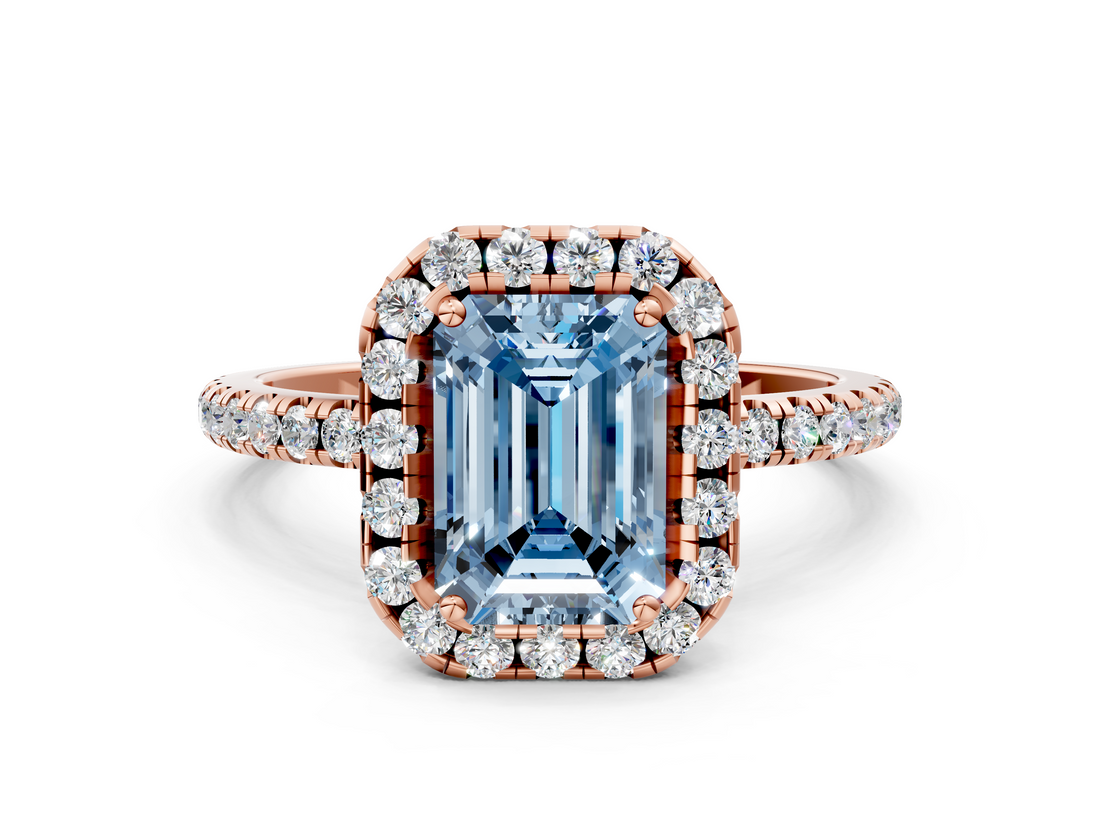 Rose gold Fancy Blue Emerald  Cut Halo Diamond Engagement Ring with Pave Band and Four-Prong Setting_20