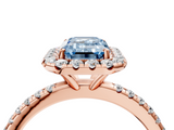 Rose gold Fancy Blue Emerald  Cut Halo Diamond Engagement Ring with Pave Band and Four-Prong Setting_24