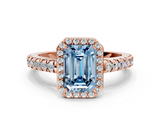 Rose gold Fancy Blue Emerald  Cut Halo Diamond Engagement Ring with Pave Band and Four-Prong Setting_28