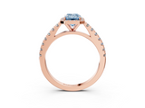 Rose gold Fancy Blue Emerald  Cut Halo Diamond Engagement Ring with Pave Band and Four-Prong Setting_31