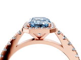 Rose gold Fancy Blue Emerald  Cut Halo Diamond Engagement Ring with Pave Band and Four-Prong Setting_32