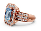 Rose gold Fancy Blue Emerald Cut Halo Diamond Engagement Ring with Pave Split Shank and Four-Prong Setting_12