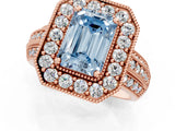 Rose gold Fancy Blue Emerald Cut Halo Diamond Engagement Ring with Pave Split Shank and Four-Prong Setting_13
