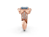 Rose gold Fancy Blue Emerald Cut Halo Diamond Engagement Ring with Pave Split Shank and Four-Prong Setting_14