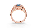 Rose gold Fancy Blue Emerald Cut Halo Diamond Engagement Ring with Pave Split Shank and Four-Prong Setting_15