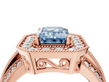 Rose gold Fancy Blue Emerald Cut Halo Diamond Engagement Ring with Pave Split Shank and Four-Prong Setting_16