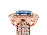 Rose gold Fancy Blue Emerald Cut Halo Diamond Engagement Ring with Pave Split Shank and Four-Prong Setting_17