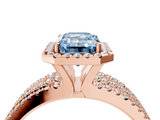 Rose gold Fancy Blue Emerald  Cut Halo Diamond Engagement Ring with Split Shank and Four-Prong Setting_24