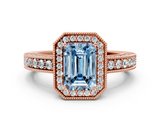 Rose gold Fancy Blue Emerald  Cut Halo Diamond Pave Band Ring with Four-Prong Setting_45