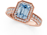 Rose gold Fancy Blue Emerald  Cut Halo Diamond Pave Band Ring with Four-Prong Setting_46