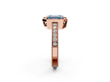 Rose gold Fancy Blue Emerald  Cut Halo Diamond Pave Band Ring with Four-Prong Setting_47