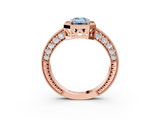 Rose gold Fancy Blue Emerald  Cut Halo Diamond Pave Band Ring with Four-Prong Setting_48