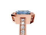 Rose gold Fancy Blue Emerald  Cut Halo Diamond Pave Band Ring with Four-Prong Setting_50