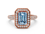 Rose gold Fancy Blue Emerald  Cut Halo Diamond Pave Band with Four-Prong Setting_37