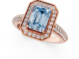 Rose gold Fancy Blue Emerald  Cut Halo Diamond Pave Band with Four-Prong Setting_38