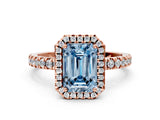 Rose gold Fancy Blue Emerald Cut Halo Diamond Pave Band with Prong Setting