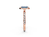 Rose gold Fancy Blue Emerald Cut Halo Diamond Pave Band with Prong Setting_2
