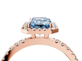 Rose gold Fancy Blue Emerald Cut Halo Diamond Pave Band with Prong Setting_4