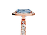 Rose gold Fancy Blue Emerald Cut Halo Diamond Pave Band with Prong Setting_5