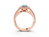 Rose gold Fancy Blue Emerald Cut Halo Diamond Ring with Beaded Split Shank and Four-Prong Setting_3