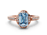 Rose gold Fancy Blue Emerald  Cut Halo Diamond Ring with Channel Set Band and Four-Prong Setting_32