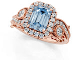 Rose gold Fancy Blue Emerald Cut Halo Diamond Ring with Milgrain and Bezel Accents on a Split Shank Band_13