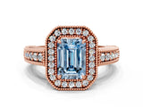 Rose gold Fancy Blue Emerald  Cut Halo Diamond Ring with Pavé Band and Four-Prong Setting_70