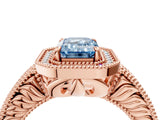 Rose gold Fancy Blue Emerald  Cut Halo Diamond Ring with Pavé Band and Four-Prong Setting_74