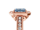 Rose gold Fancy Blue Emerald  Cut Halo Diamond Ring with Pavé Band and Four-Prong Setting_75