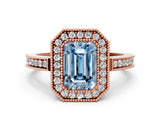 Rose gold Fancy Blue Emerald  Cut Halo Diamond Ring with Pavé Band and Milgrain Prong Setting_32
