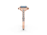 Rose gold Fancy Blue Emerald Cut Halo Diamond Ring with Pavé Band and Three-Prong Setting_2