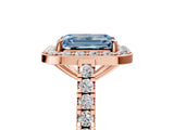 Rose gold Fancy Blue Emerald Cut Halo Diamond Ring with Pavé Band and Three-Prong Setting_5
