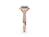 Rose gold Fancy Blue Emerald Cut Halo Diamond Ring with Pavé Band_2
