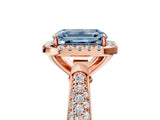 Rose gold Fancy Blue Emerald Cut Halo Diamond Ring with Pavé Band_5