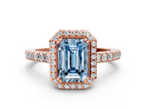 Rose gold Fancy Blue Emerald  Cut Halo Diamond Ring with Pave Band and Four-Prong Setting_24
