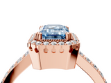 Rose gold Fancy Blue Emerald  Cut Halo Diamond Ring with Pave Band and Four-Prong Setting_28