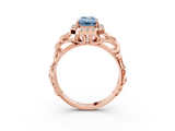 Rose gold Fancy Blue Emerald  Cut Halo Diamond Ring with Scrollwork Band and Four-Prong Setting_104