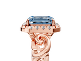 Rose gold Fancy Blue Emerald  Cut Halo Diamond Ring with Scrollwork Band and Four-Prong Setting_106