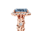 Rose gold Fancy Blue Emerald Cut Halo Diamond Solitaire with Filigree Band and Four-Prong Setting_5