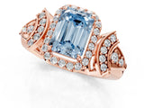 Rose gold Fancy Blue Emerald Cut Halo Diamond Split Shank Engagement Ring with Four-Prong Setting_1