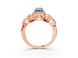 Rose gold Fancy Blue Emerald Cut Halo Diamond Split Shank Engagement Ring with Four-Prong Setting_3
