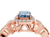 Rose gold Fancy Blue Emerald Cut Halo Diamond Split Shank Engagement Ring with Four-Prong Setting_4
