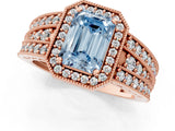 Rose gold Fancy Blue Emerald Cut Halo Diamond Split Shank Ring with Prong Setting_25