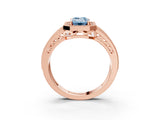 Rose gold Fancy Blue Emerald Cut Halo Diamond Split Shank Ring with Prong Setting_27