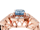 Rose gold Fancy Blue Emerald Cut Halo Milgrain Diamond Engagement Ring with Leaf Band and Four-Prong Setting_4