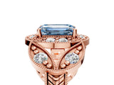 Rose gold Fancy Blue Emerald Cut Halo Milgrain Diamond Engagement Ring with Leaf Band and Four-Prong Setting_5