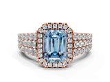 Rose gold Fancy Blue Emerald Cut Halo Pavé Diamond Engagement Ring with Split Shank and Four-Prong Setting_3