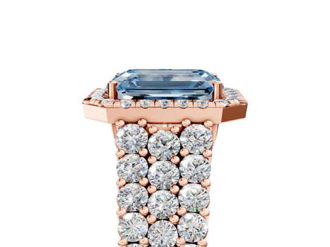 Rose gold Fancy Blue Emerald Cut Halo Pavé Diamond Engagement Ring with Split Shank and Four-Prong Setting_8