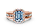 Rose gold Fancy Blue Emerald  Cut Halo Pave Band Four-Prong Ring_49