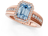 Rose gold Fancy Blue Emerald  Cut Halo Pave Band Four-Prong Ring_50